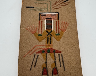 Vintage Native American Sand Art Tile Kachina Style 4x6 Southwest Decor Signed