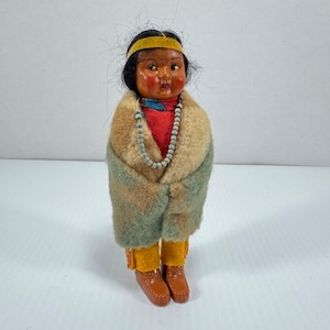 Vintage Skookum Bully Good Indian Doll 6 1/4&quot; Tall Blanket
