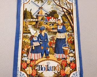 Vintage Holland Kitchen Tea Towel Dishcloth Dutch Children Dog Farmhouse