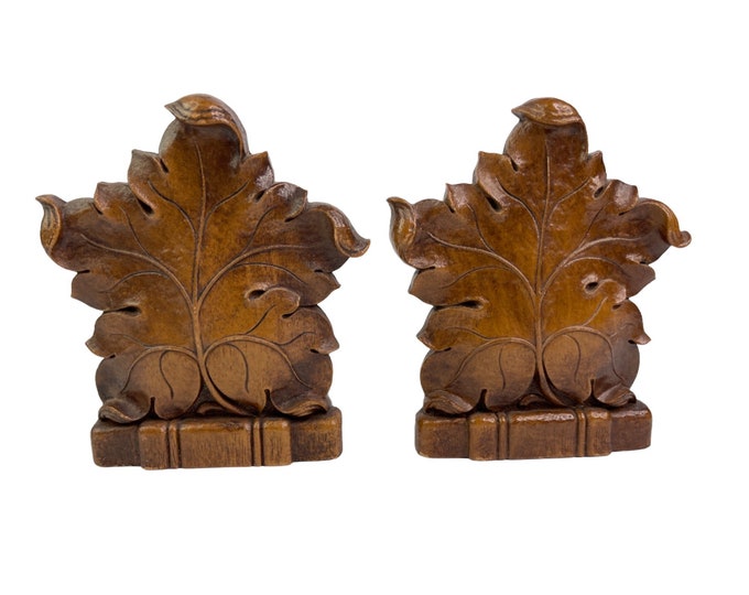 Vintage Syroco Wood Bookends Leaf Farm Library Decor Leaves Etsy