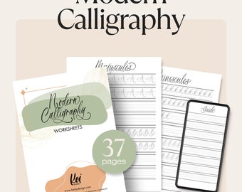 Modern Calligraphy Digital Worksheets (v.2) | Pointed Pen Calligraphy Practice Worksheets PDF | Traceable Lettering Workbook