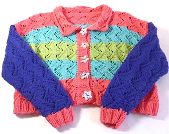 Cardigan with openwork pattern for 5 to 6 years old girl