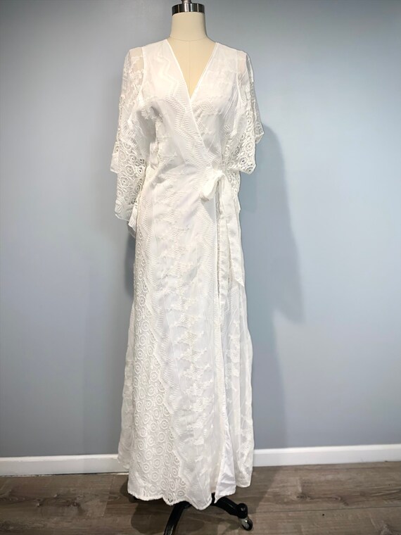 Handmade asymmetrical sleeve wrap maxi dress with open back