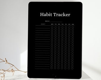 Black/Dark/Modern Habit Tracker/Planner Template/Goodnotes Templates