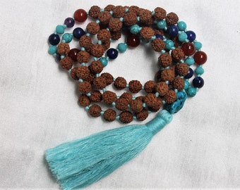 rudraksha crystal mala 108-prayer beads-crystal mala-crystal beads-tibetan prayer mala-crystal necklace-rudraksh mala-turquoise mala-