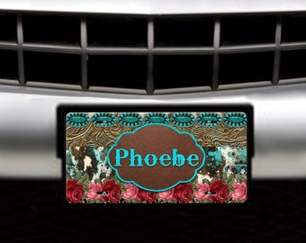 Southwest Car Decor: Personalized Western License Plate & Coasters