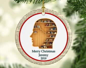 Christmas Thinking Book Ornament Custom - Personalized with Name and Year, Reading Ornament, Knowledge, Learning
