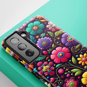 Rainbow Floral Embroidery Phone Case: Vibrant Flower Art