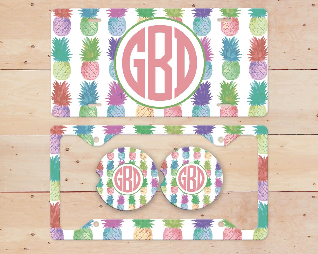Custom Monogram Pineapple License Plate, License Plate Frame Custom