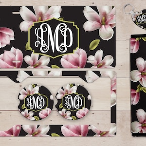 Magnolia Monogrammed License Plate, License Plate Frame Custom, Car Coasters, Personalized Front License Plate