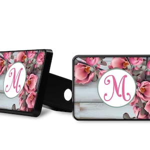 Wood Floral Hitch Cover with Pink Flowers C500