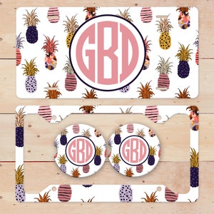 Custom Monogram Abstract Pineapple License Plate, License Plate Frame Custom, Car Coasters, Personalized Front License Plate