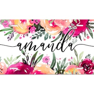 Spring Floral Monogrammed License Plate Car Accessories Set or Al A Carte
