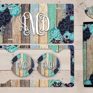 Wood Floral Monogrammed License Plate, License Plate Frame Custom, Car Coasters, Personalized Front License Plate