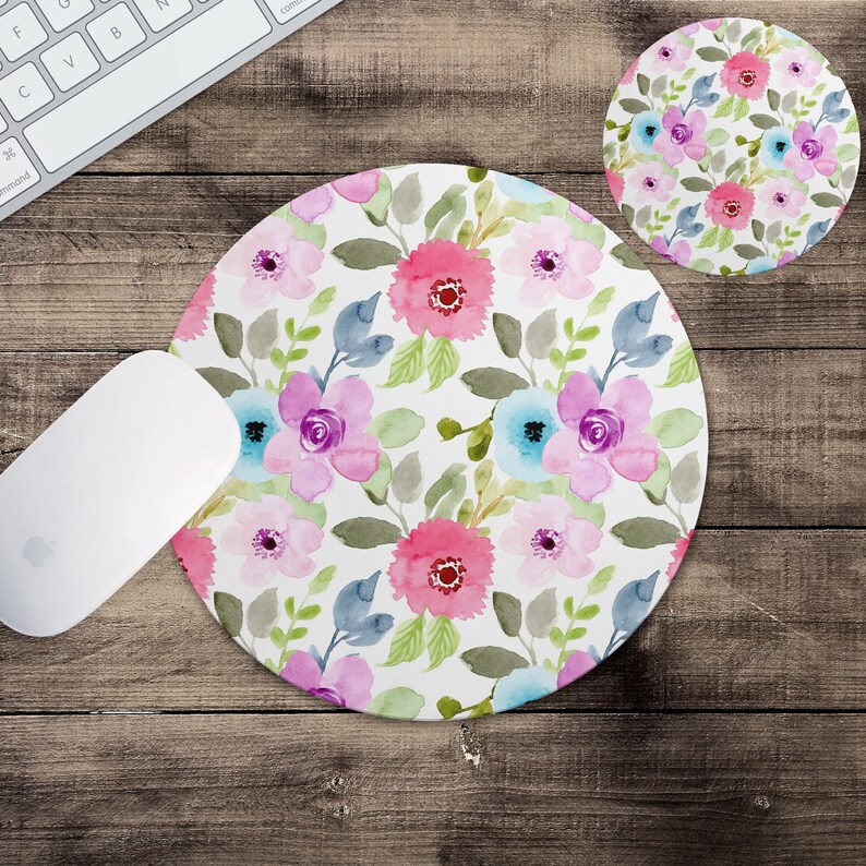 Watercolor Floral Mouse Pad & Coaster Pastel Flower Mousepad Etsy
