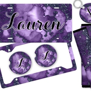 Glitter Ink Purple Black License Plate and/or Car Accessories