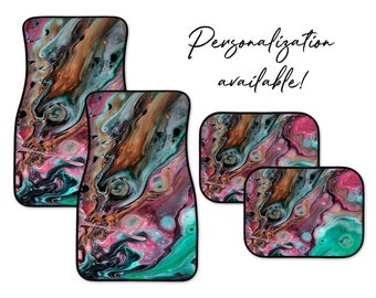 Swirl Pink Multi Marble Car Mats, Personalization Available C106