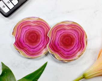 Watercolor Pink Agate Car Coasters Sandstone