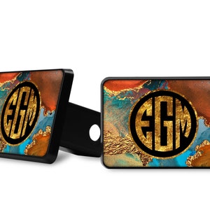 Gold Foil Trailer Hitch Cover in Orange Blue