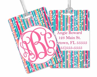 Custom Rainbow Vine Strip Luggage Tags | Custom Luggage Tag | Gift for Traveler | Gifts for Her | Monogram Luggage Tag