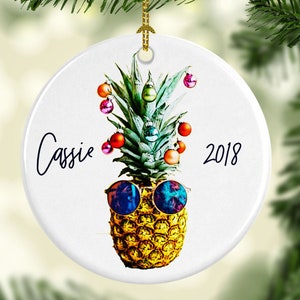 Hipster Pineapple Ornament for Christmas - Personalized with Name and Year