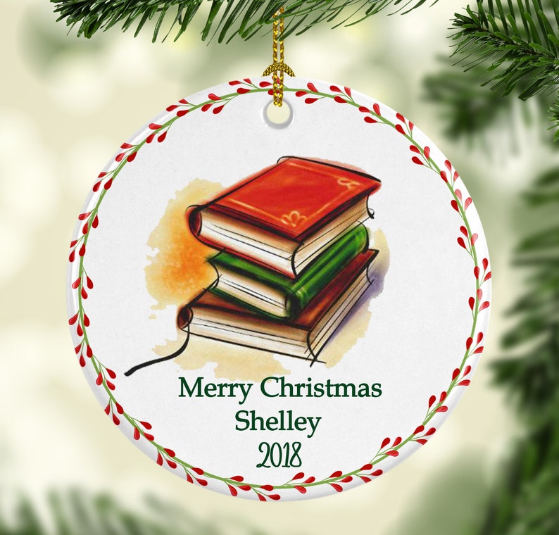Christmas Book Ornament Custom Personalized with Name and Year image 1