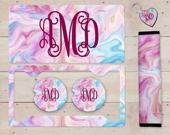 Swirl Pastel Marble Monogram License Plate Set