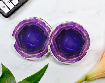 Watercolor Purple Agate Car Coasters Sandstone
