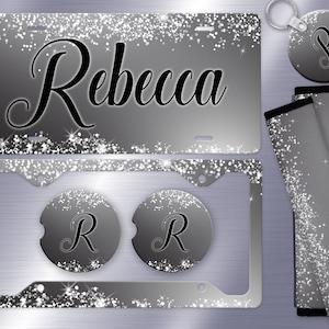 Faux Sparkle Custom License Plate, License Plate Frame Custom, Car Coasters, Personalized Front License Plate