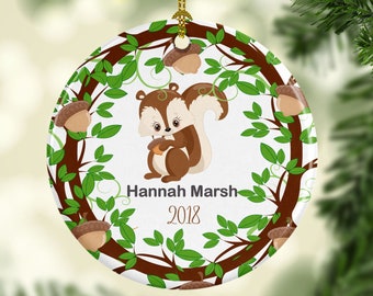 Squirrel Ornament for Christmas - Personalized with Name and Year