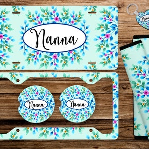 Watercolor Spring Floral Monogrammed License Plate, License Plate Frame Custom, Car Coasters, Personalized Front License Plate