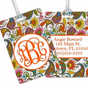 Custom Paisley Luggage Tag Blue Custom Luggage Tag Gift for Traveler Gifts for Her Monogram Luggage Tag image 7