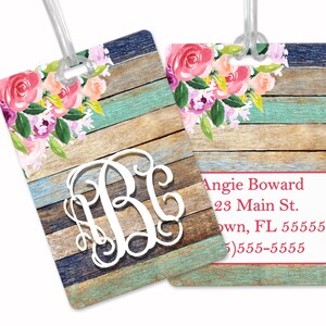 Pastel Floral Rustic Custom Luggage Tag | Personalized Luggage Tag | Gift for Traveler | Gifts for Her | Monogram Luggage Tag