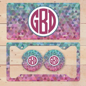 Geometric Ombre Abstract License Plate, Monotgram License Plate Frame Custom, Car Coasters, Personalized Front License Plate