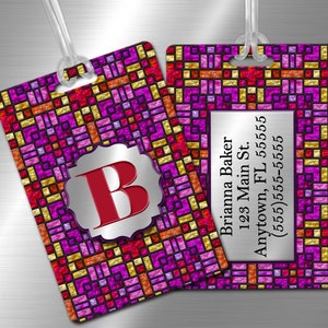 Stained Glass Luggage Tag Pink/Red | Bridal Party Gifts | Bridesmaid Gift | Gifts for Her | Custom Luggage Tag | Personalized Luggage Tag