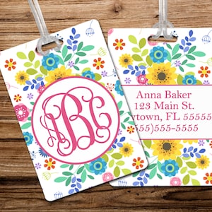Custom Cute Flower Luggage Tag | Custom Luggage Tag | Gift for Traveler | Gifts for Her | Monogram Luggage Tag