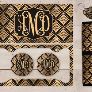 Art Deco Monogram License Plate, Vintage License Plate Frame Custom, Car Coasters, Retro Personalized Front License Plate