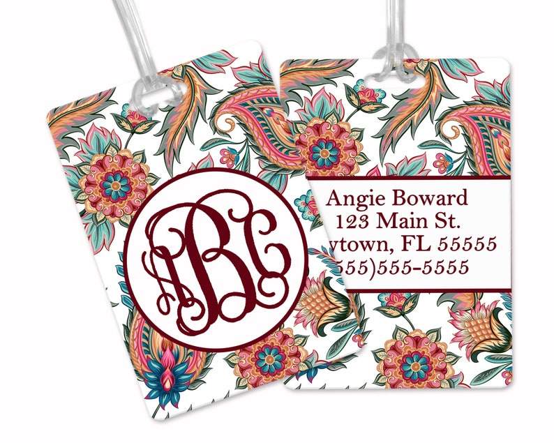 Custom Paisley Luggage Tag Blue Custom Luggage Tag Gift for Traveler Gifts for Her Monogram Luggage Tag image 9