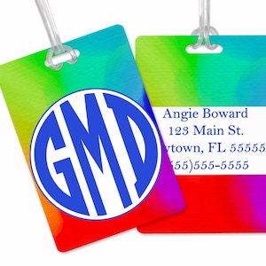 Custom Rainbow Watercolor Luggage Tag | Custom Luggage Tag | Gift for Traveler | Gifts for Her | Monogram Luggage Tag