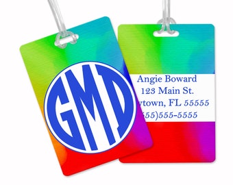 Custom Rainbow Watercolor Luggage Tag | Custom Luggage Tag | Gift for Traveler | Gifts for Her | Monogram Luggage Tag