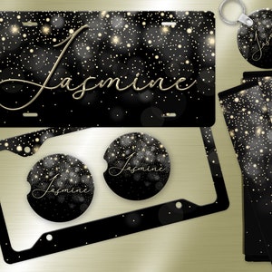 Faux Sparkle Custom Black & Gold License Plate and/or Accessories