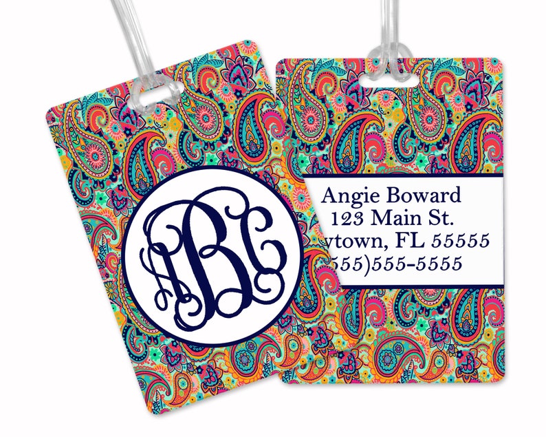 Custom Paisley Luggage Tag Blue Custom Luggage Tag Gift for Traveler Gifts for Her Monogram Luggage Tag image 8