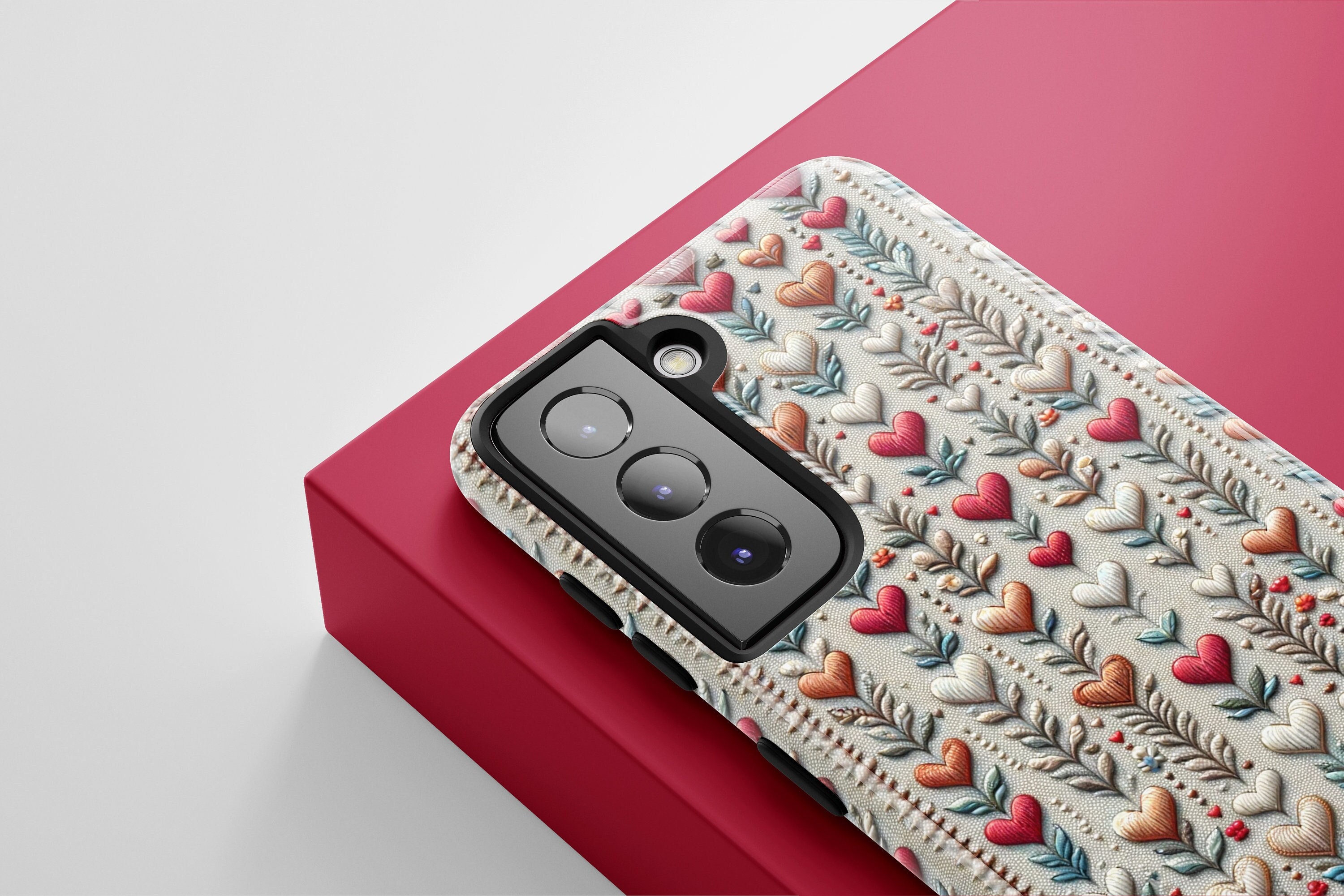 Embroidery Hearts Vintage Phone Case iPhone, Samsung Galaxy, Samsung Note- iPhone 15, 15 Plus, 15 Pro, 15 Pro Max, S24, S24 Plus & S24 Ultra