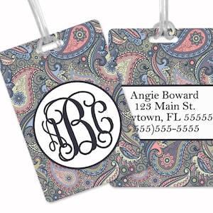 Custom Paisley Luggage Tag Blue Custom Luggage Tag Gift for Traveler Gifts for Her Monogram Luggage Tag image 6