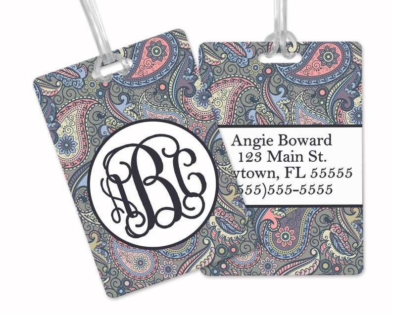 Custom Paisley Luggage Tag Blue Custom Luggage Tag Gift for Traveler Gifts for Her Monogram Luggage Tag image 6