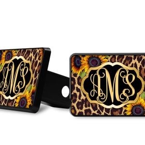 Sunflower Leopard Trailer Hitch Cover with Gold