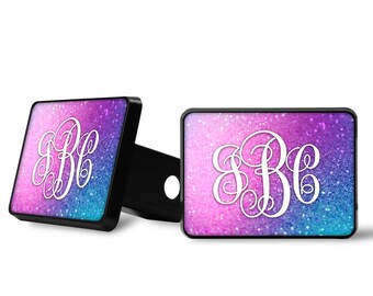 Faux Glitter Ombre Trailer Hitch Cover Plum Pink Blue