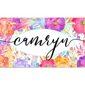 Rainbow Floral Monogram License Plate, License Plate Frame Custom, Car Coasters, Personalized Front License Plate