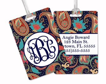 Custom Paisley Luggage Tag Navy & Gold | Custom Luggage Tag | Gift for Traveler | Gifts for Her | Monogram Luggage Tag