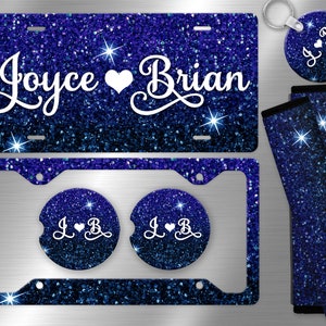 Blue Glitter Ombre License Plate , License Plate Frame Custom, Car Coasters, Personalized Front License Plate